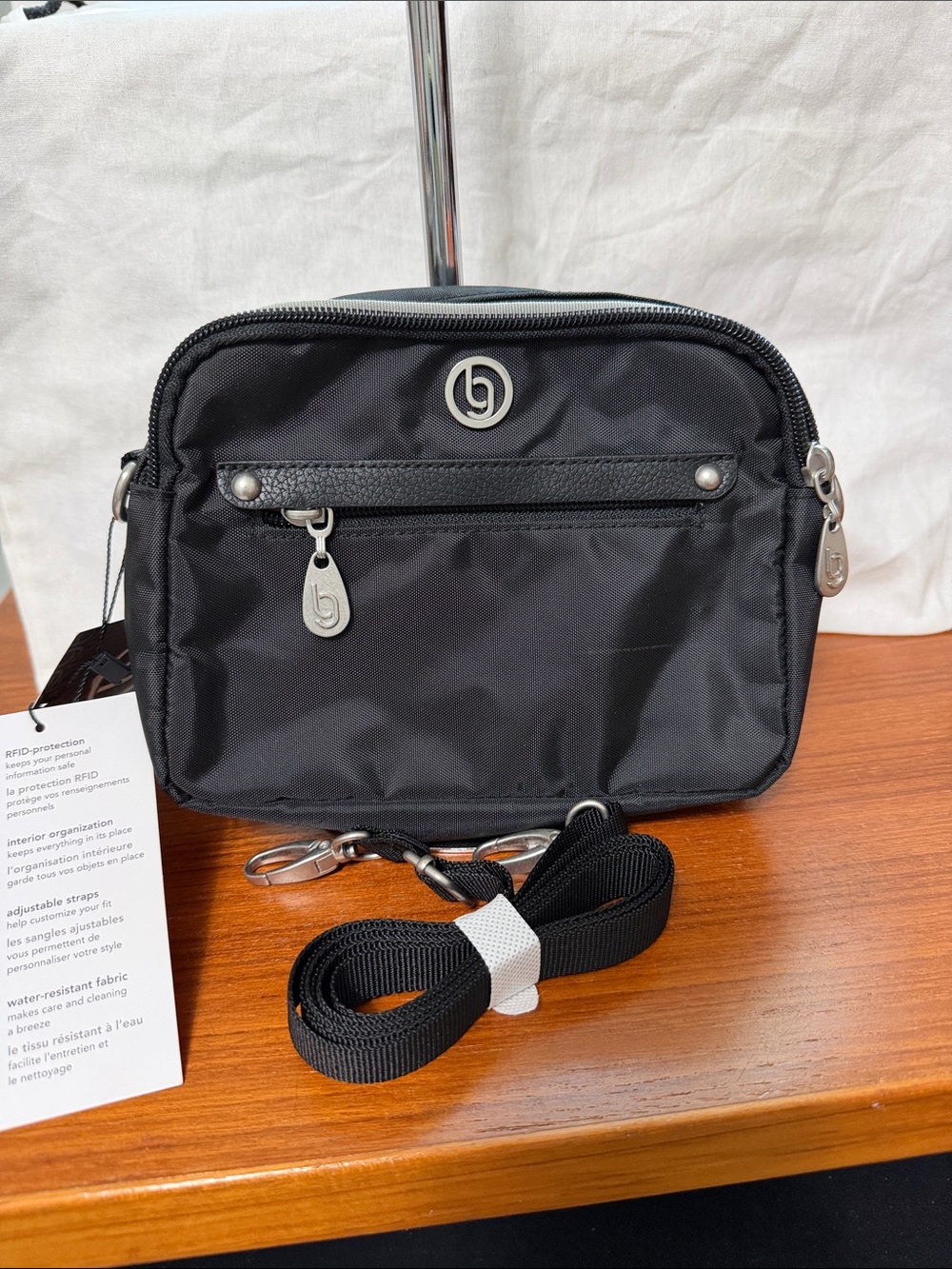 Baggallini Black Nylon Crossbody Pouch with Silver Accents